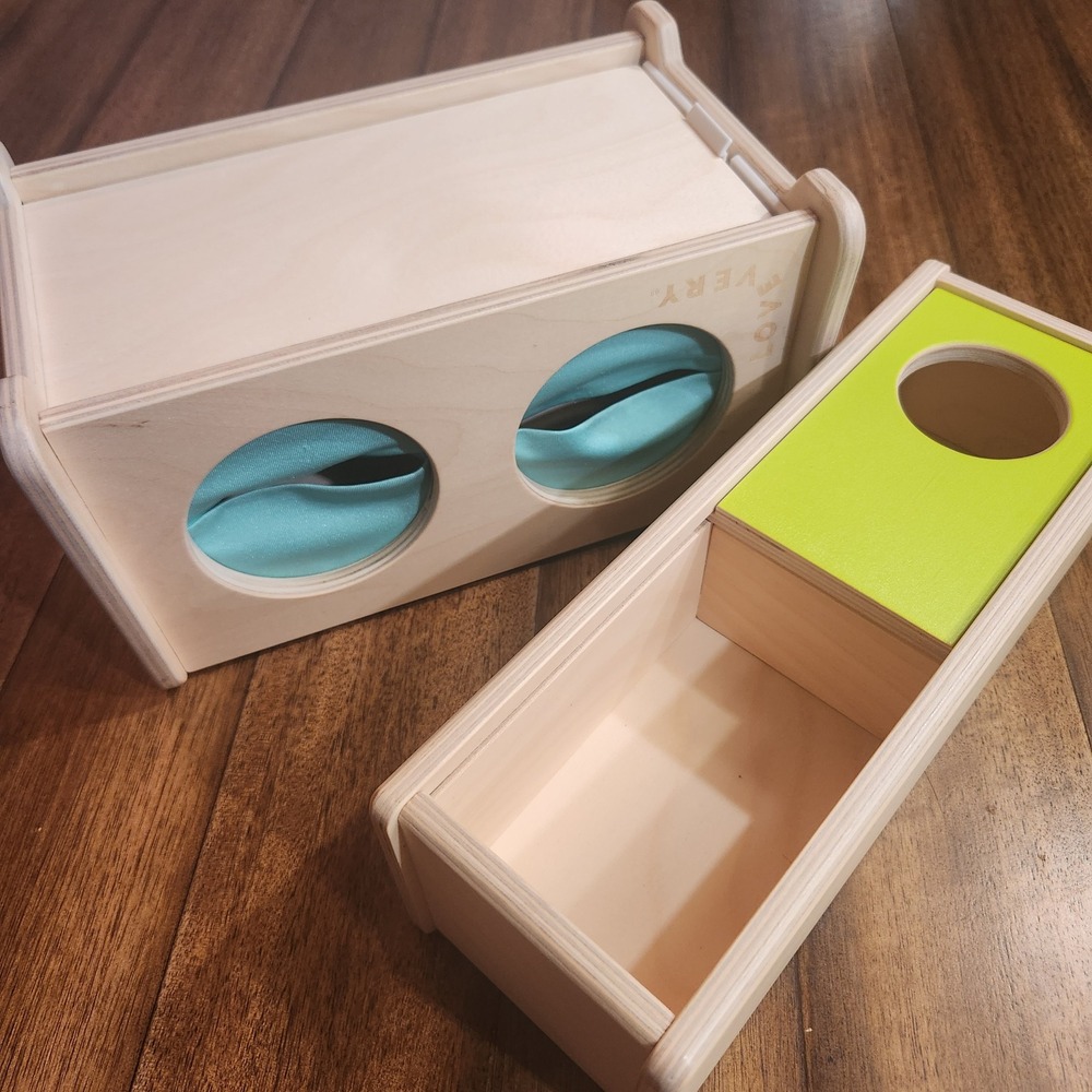 Lovevery Wooden Mystery Box and Slide & Seek Ball Run Montessori Sensory Toys